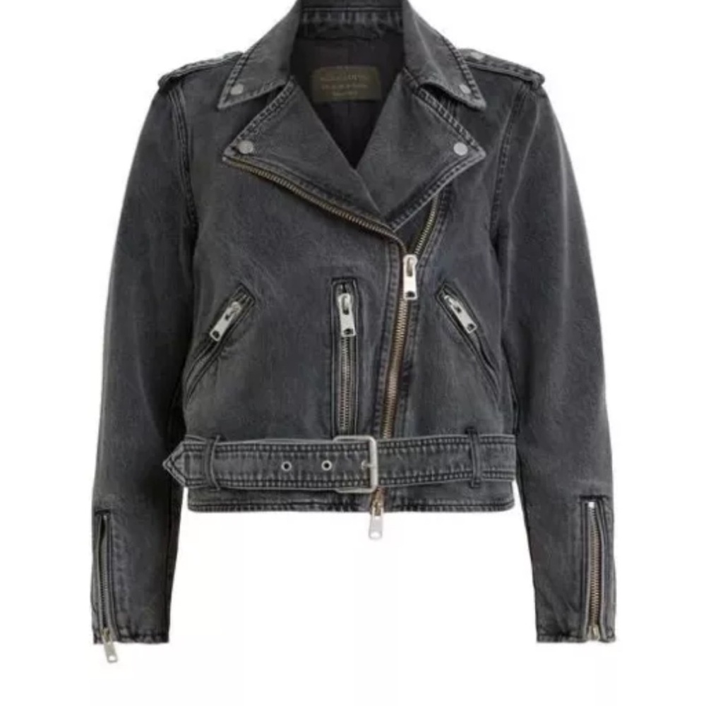 AllSaints Charcoal Gray Denim Biker Jacket - Picture 6 of 6